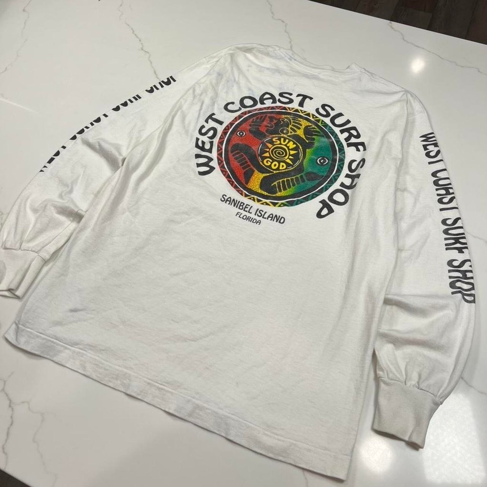 West Coast Surf Shop Long Sleeve Tee Mens Large Sanibel Island Sun God 90s